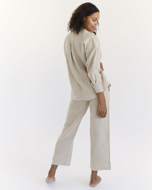 100% Linen Long Sleeve Shirt in Oatmeal
