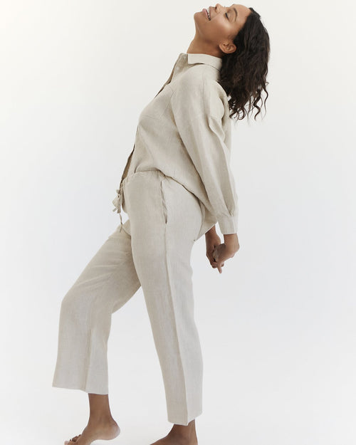 100% French Flax Linen Pants in Oatmeal