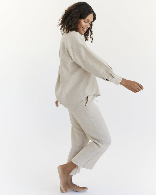 100% French Flax Linen Pants in Oatmeal