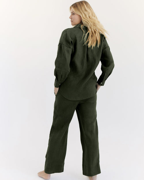 100% French Flax Linen Pants in Olive