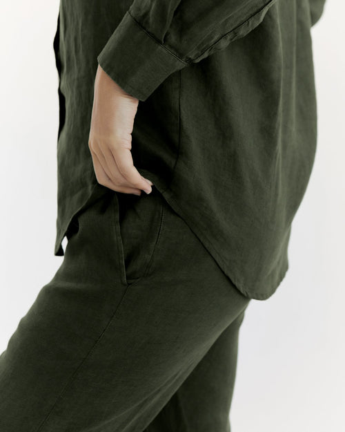 100% French Flax Linen Pants in Olive