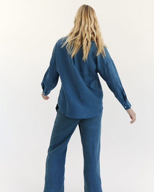 100% French Flax Linen Pants in Petrol