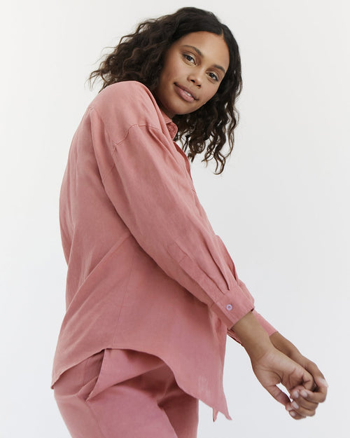 100% French Flax Linen Pants in Pink Clay