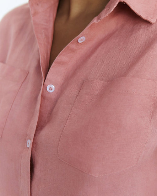 100% Linen Long Sleeve Shirt in Pink Clay
