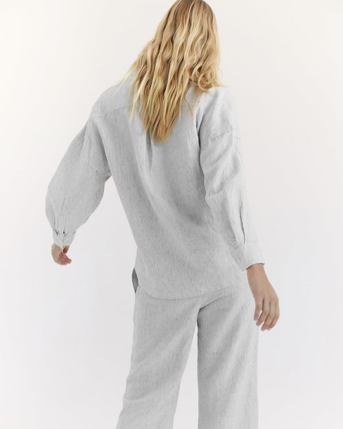100% Linen Long Sleeve Shirt in Pinstripe