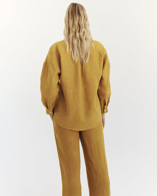 100% Linen Long Sleeve Shirt in Turmeric