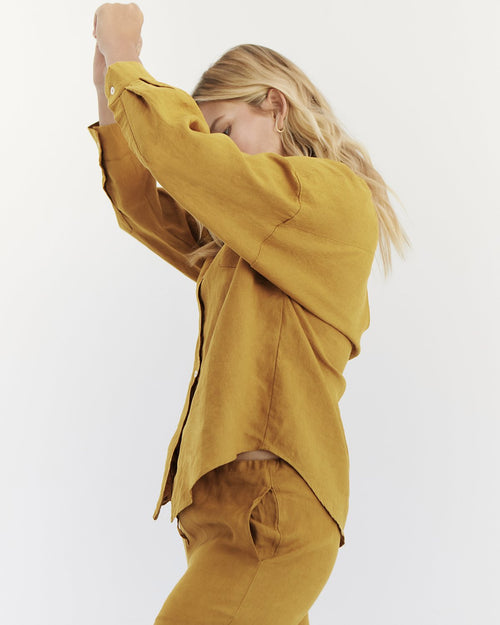 100% French Flax Linen Pants in Turmeric