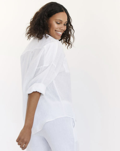 100% Linen Long Sleeve Shirt in White