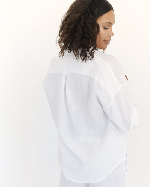 100% Linen Long Sleeve Shirt in White