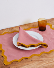 Load image into Gallery viewer, 100% Linen Scalloped Napkins in Pink Clay &amp; Turmeric (Set of Four)