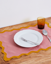 Load image into Gallery viewer, 100% Linen Scalloped Placemats in Pink Clay &amp; Turmeric (Set of Four)