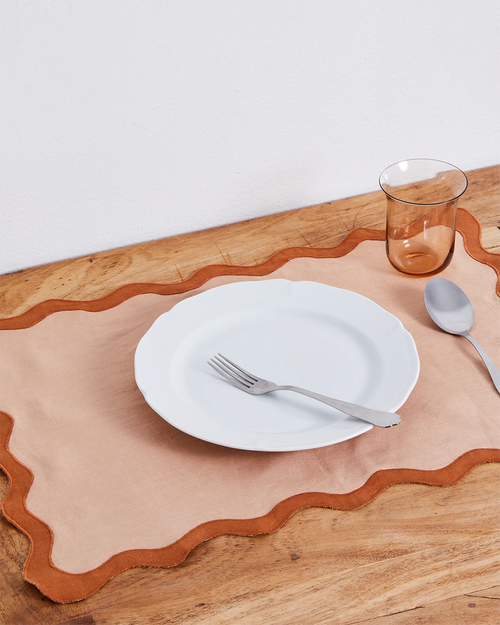 100% Linen Scalloped Placemats in Terracotta & Rust (Set of Four)