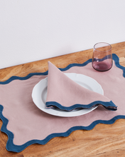 Load image into Gallery viewer, 100% Linen Scalloped Napkins in Lavender &amp; Petrol (Set of Four)