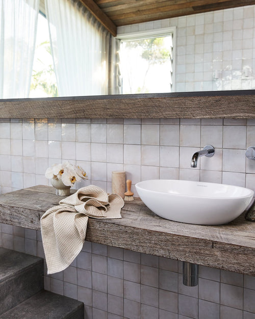 100% Linen Waffle Hand and Face Towel in Oatmeal