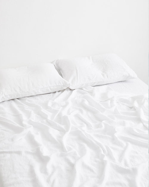 White 100% Flax Linen Fitted Sheet
