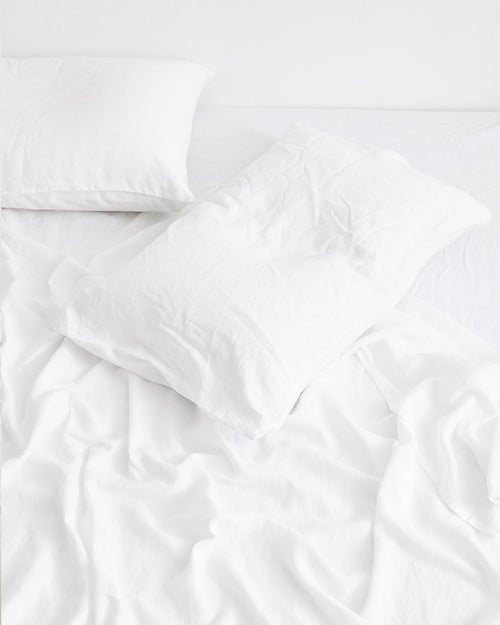 White 100% Flax Linen Fitted Sheet