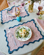 Load image into Gallery viewer, 100% Linen Scalloped Placemats in Lavender &amp; Petrol (Set of Four)