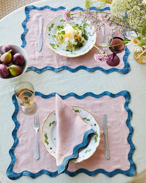 100% Linen Scalloped Napkins in Lavender & Petrol (Set of Four)