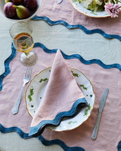 Load image into Gallery viewer, 100% Linen Scalloped Napkins in Lavender &amp; Petrol (Set of Four)