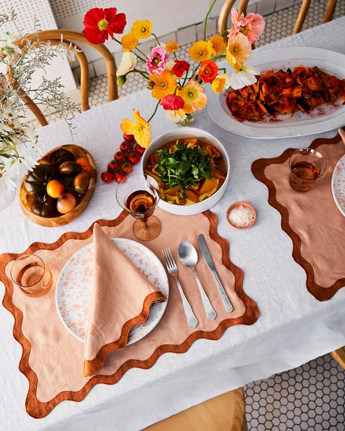 100% Linen Scalloped Placemats in Terracotta & Rust (Set of Four)