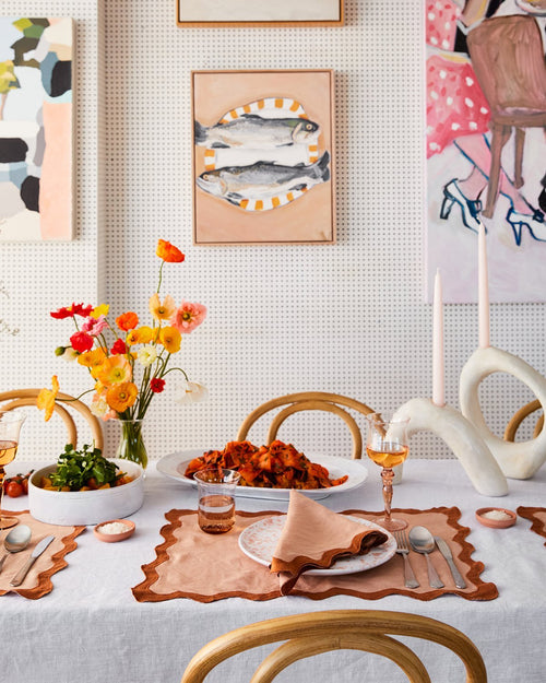 100% Linen Scalloped Placemats in Terracotta & Rust (Set of Four)
