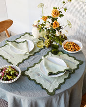 Load image into Gallery viewer, 100% Linen Scalloped Napkins in Sage &amp; Olive (Set of Four)
