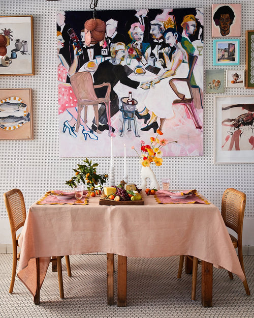 100% Linen Scalloped Napkins in Pink Clay & Turmeric (Set of Four)
