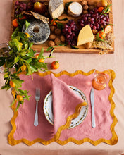 Load image into Gallery viewer, 100% Linen Scalloped Napkins in Pink Clay &amp; Turmeric (Set of Four)