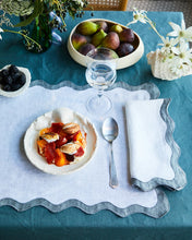 Load image into Gallery viewer, 100% Linen Scalloped Napkins in White &amp; Mineral (Set of Four)