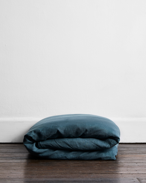 Petrol 100% Flax Linen Duvet Cover