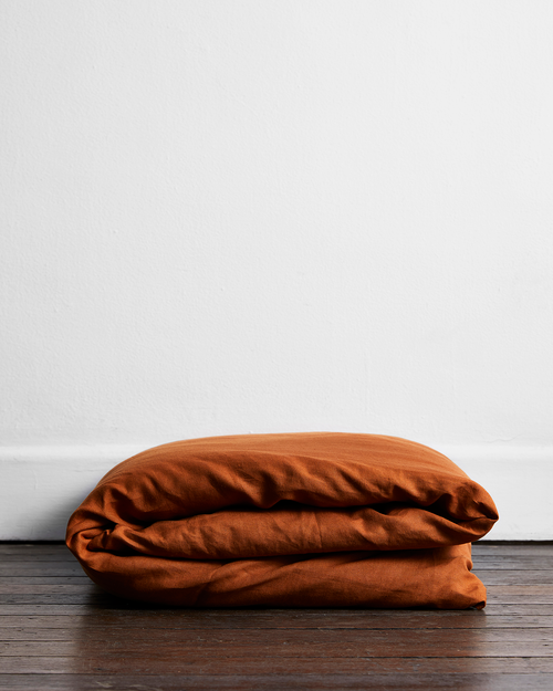 Rust 100% Flax Linen Duvet Cover