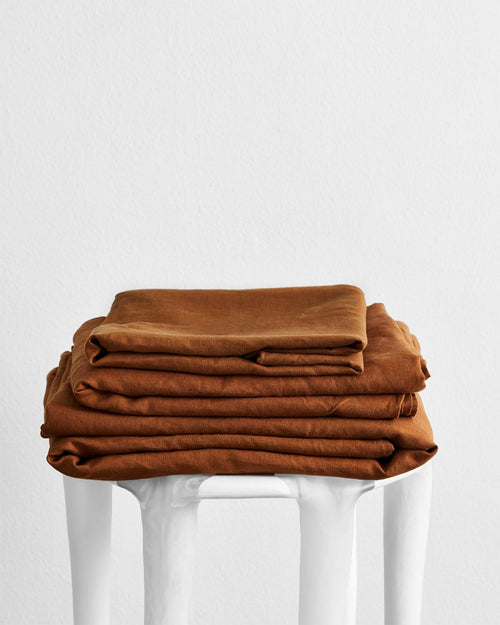 Rust 100% Flax Linen Sheet Set