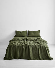 Load image into Gallery viewer, Olive Stripe 100% Flax Linen Bedding Set