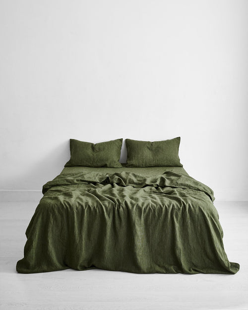 Olive Stripe 100% Flax Linen Bedding Set