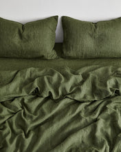 Load image into Gallery viewer, Olive Stripe 100% Flax Linen Bedding Set