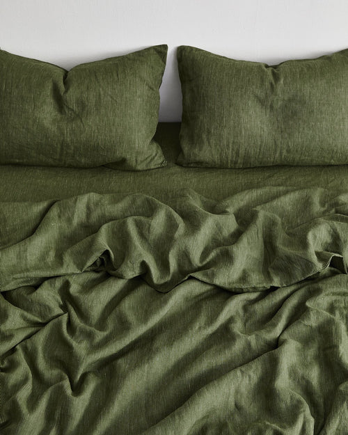 Olive Stripe 100% Flax Linen Bedding Set