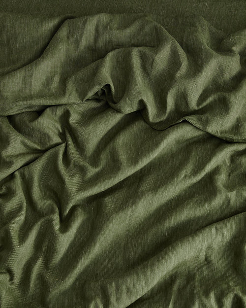 Olive Stripe 100% Flax Linen Bedding Set