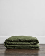 Load image into Gallery viewer, Olive Stripe 100% Flax Linen Duvet Cover