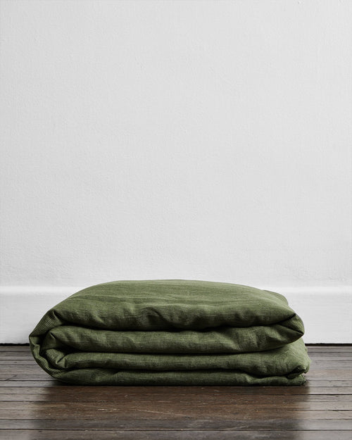 Olive Stripe 100% Flax Linen Duvet Cover