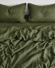 Load image into Gallery viewer, Olive Stripe 100% Flax Linen Duvet Cover