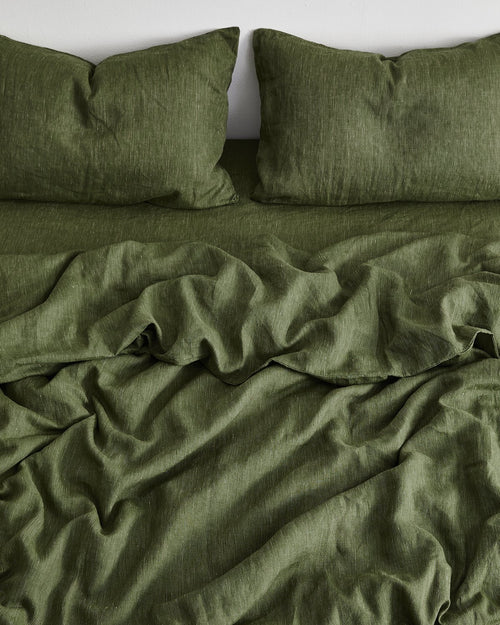 Olive Stripe 100% Flax Linen Duvet Cover