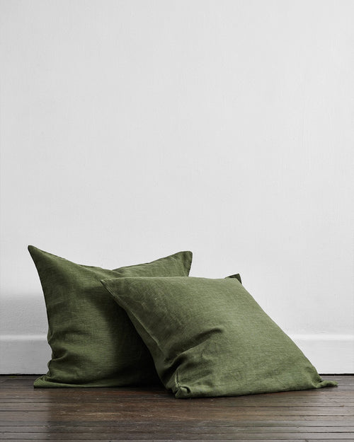 Olive Stripe 100% Flax Linen European Pillowcases (Set of Two)