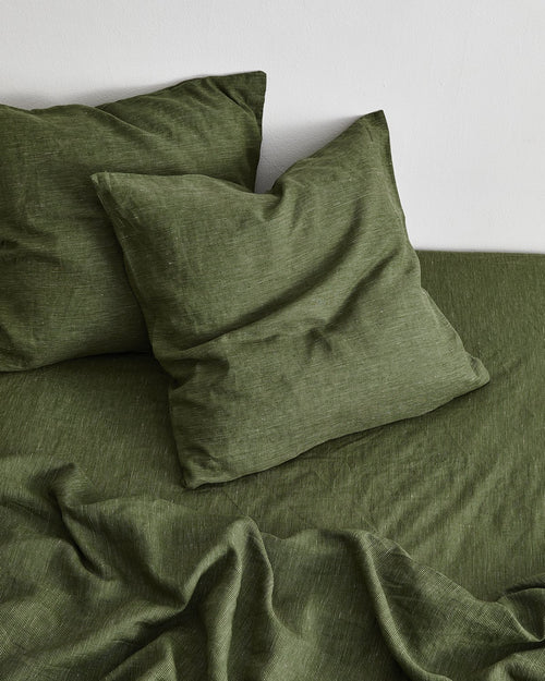 Olive Stripe 100% Flax Linen European Pillowcases (Set of Two)