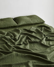 Load image into Gallery viewer, Olive Stripe 100% Flax Linen Fitted Sheet