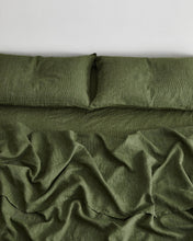 Load image into Gallery viewer, Olive Stripe 100% Flax Linen Fitted Sheet