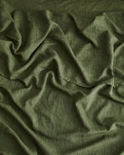 Olive Stripe 100% Flax Linen Fitted Sheet