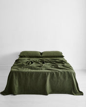 Load image into Gallery viewer, Olive Stripe 100% Flax Linen Flat Sheet