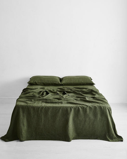 Olive Stripe 100% Flax Linen Flat Sheet