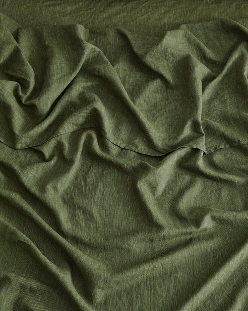 Olive Stripe 100% Flax Linen Flat Sheet
