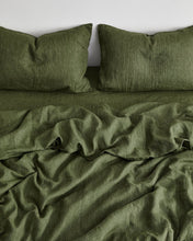 Load image into Gallery viewer, Olive Stripe 100% Flax Linen Pillowcases (Set of Two)